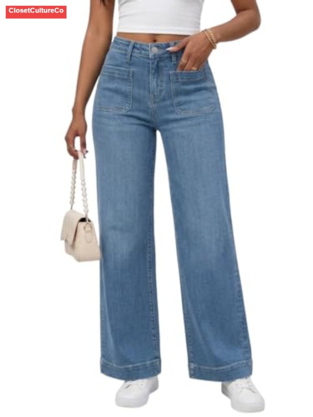 Wide Leg High Waisted Flare Jeans Stretchy Baggy Denim Pants